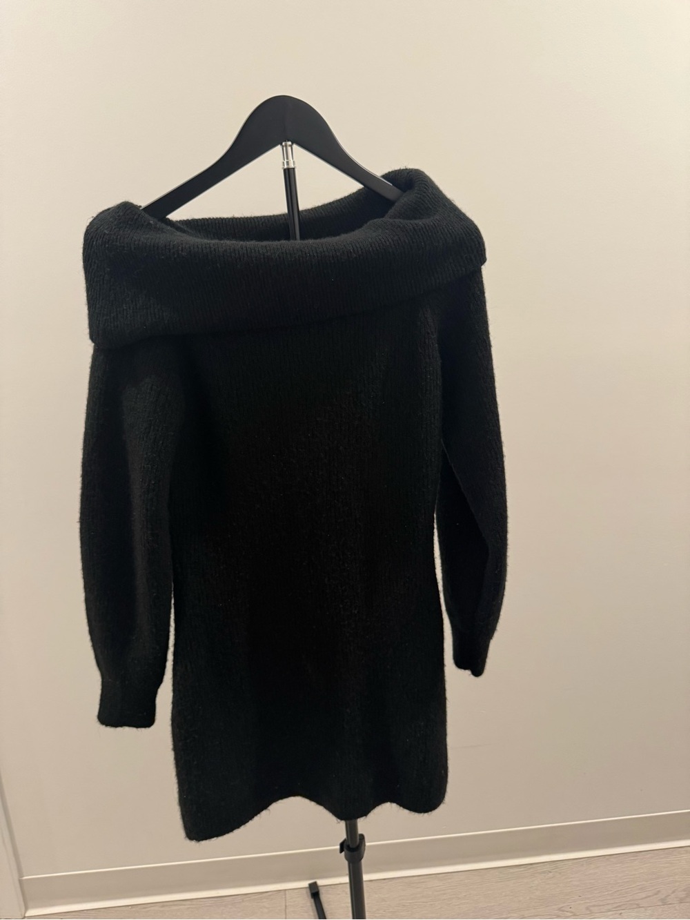 H&M Black Off-the-Shoulder Knit Sweater Dress